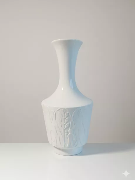 Mensch im Paradies Bloemenvaas porselein wit, relief Adam en Eva