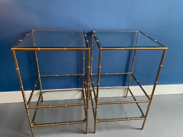 Hollywood Regency style messing bijzettafels Faux Bamboo